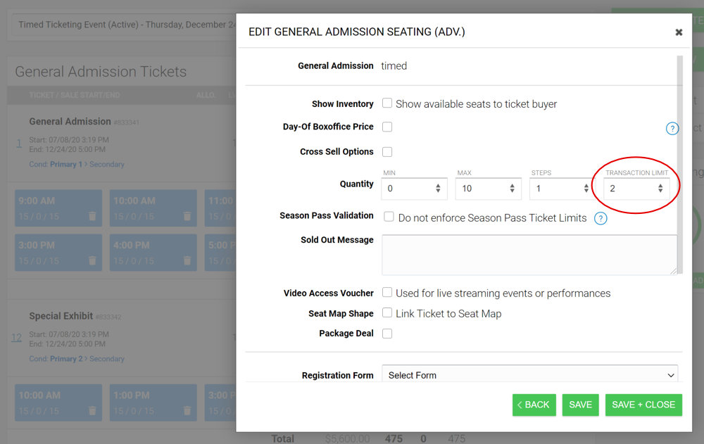Timed Ticket Transaction Limit