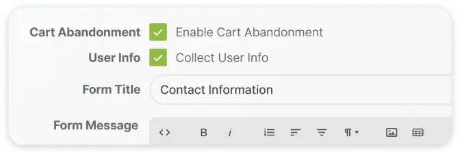 Abandoned Cart Recovery sub menu.