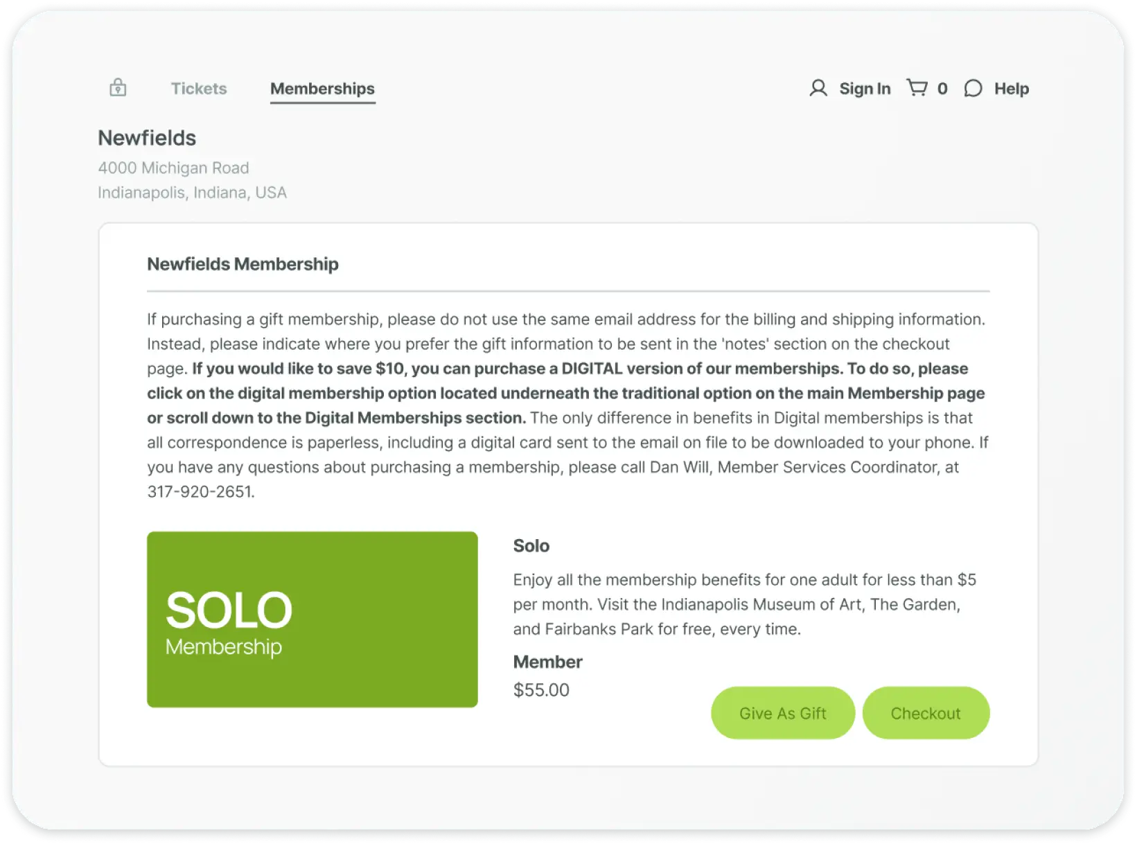Membership purchase screen for ticket buyers